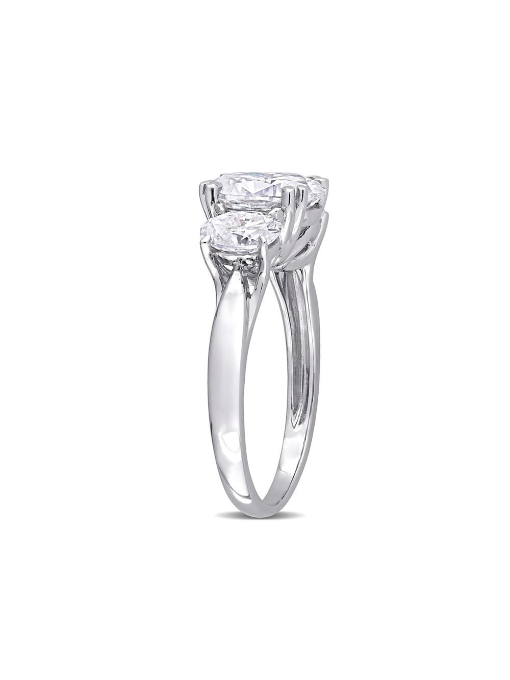 3.00 Carat (Ctw) Lab-Created Three-Stone Oval Moissanite Engagement Ring in 10K White Gold for Women