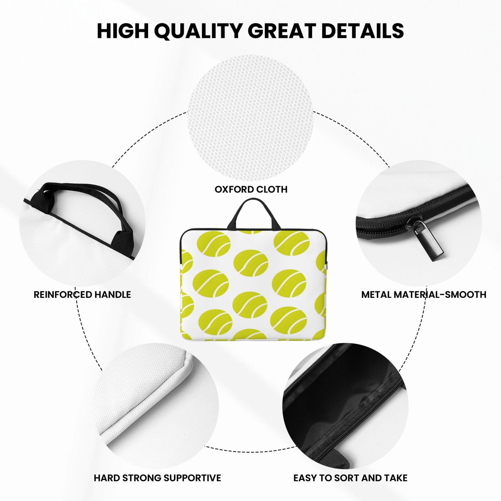 Laptop Sleeve Bag For Women Men 14inch Waterproof Durable Protective Computer Carrying Cover Handle Laptop Case Bag Seamless Pattern Tennis Theme