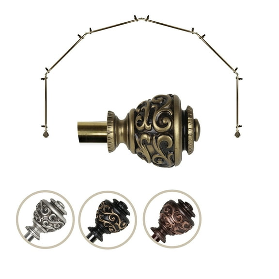 Harmony 13/16" dia. 6-Sided Bay Window Curtain Rod - Antique Brass