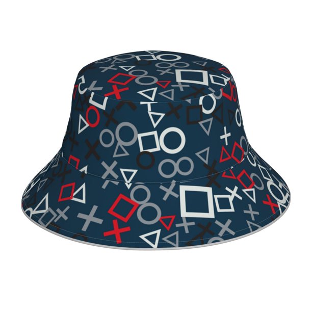 Fotbe Navy Blue Geometric Sombrero Tipo Pescador con Estampado – Sombrero de Sol de Algodón de Moda para Playa, Golf, Pesca