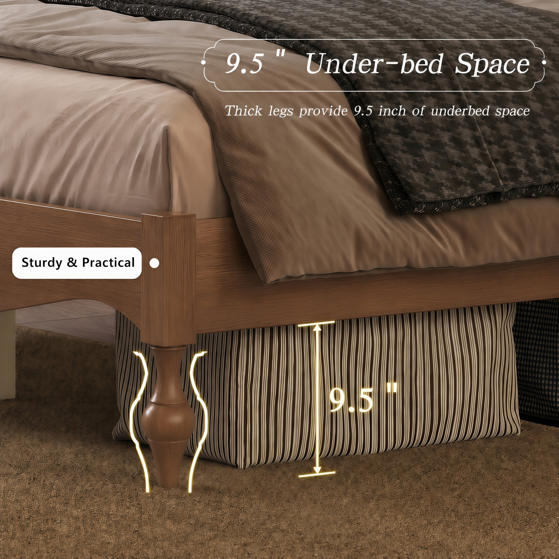 Noble House Carola Queen Wooden Platform Bed Frame, Traditional Arched Headboard Vintage Design, Light Walnut