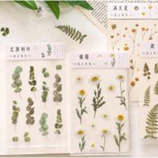 kurtrusly PET Stickers Flower Series Small Fresh Plant Material Handmade Booklet DIY Alien Decorative Stickers