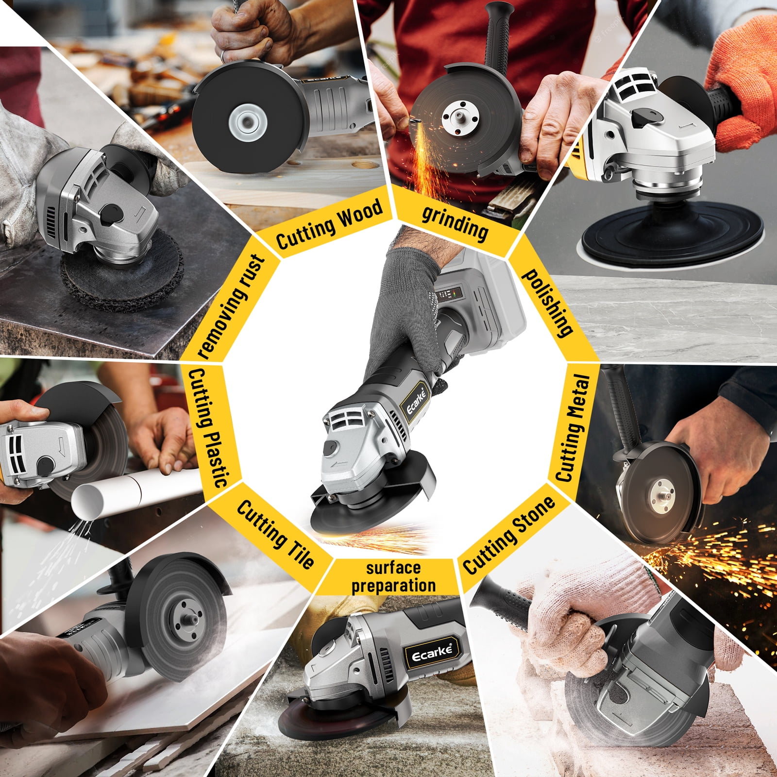 Cordless Angle Grinder for DeWALT 20v Battery: 8500RPM Brushless Grinder Tool- 5/8''-11 Spindle Small Angle Grinder for 4-1/2'' Wheels, 3 Variable Speed Settings for Cutting, Grinding, Bare Tool