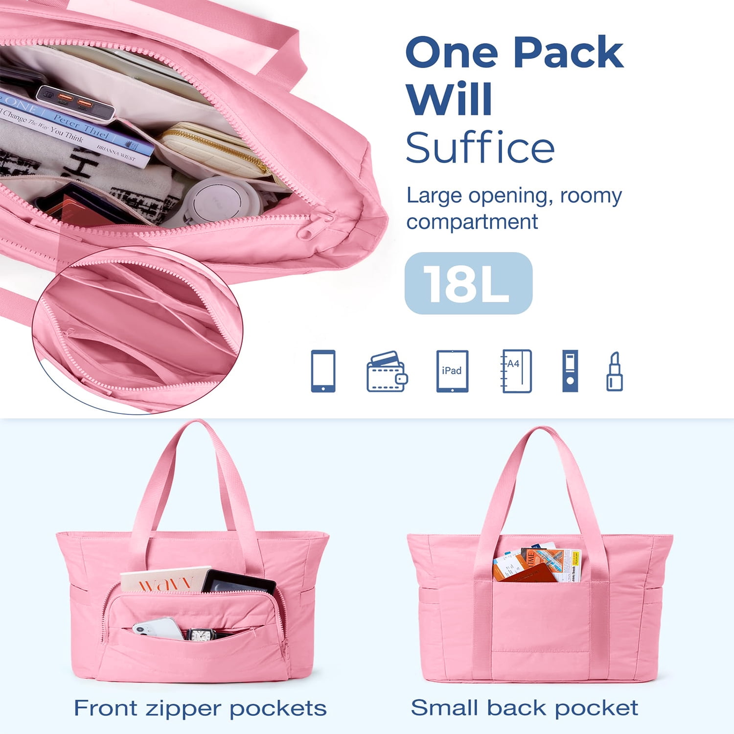 Gynky Tote Bag for Women, Gym Bag Multi-Pocket Lightweight Duffel Bags Puffy Yoga Mat Bag with Compartments, Quilted Large Nurse Shoulder Handbag Yoga Bag Travel Duffle for Work Dance Sports