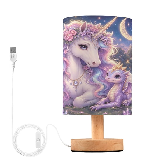 Gorgeous Unicorn Table Lamp, Fully Dimmable Nightstand Lamp with USB and Linen Fabric Shade, Modern Gifts for Bedroom, Living Room, Office