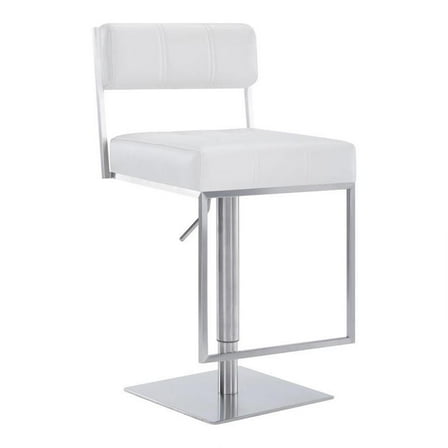 Armen Living Kylee 34"H Faux Leather Swivel Adjustable Bar Stool in White