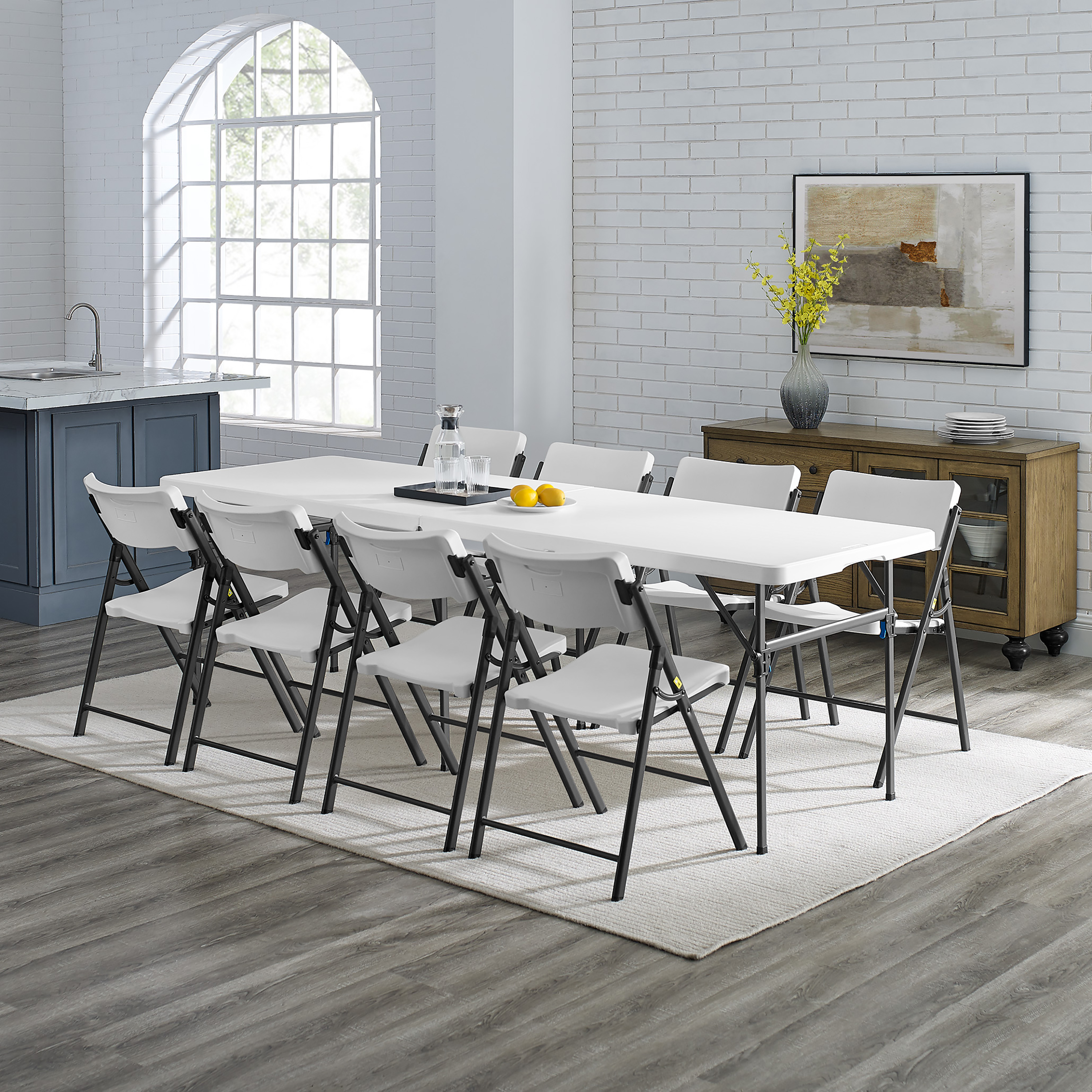 Mainstays 8 ft Fold-in-Half Folding Table, White photo 7