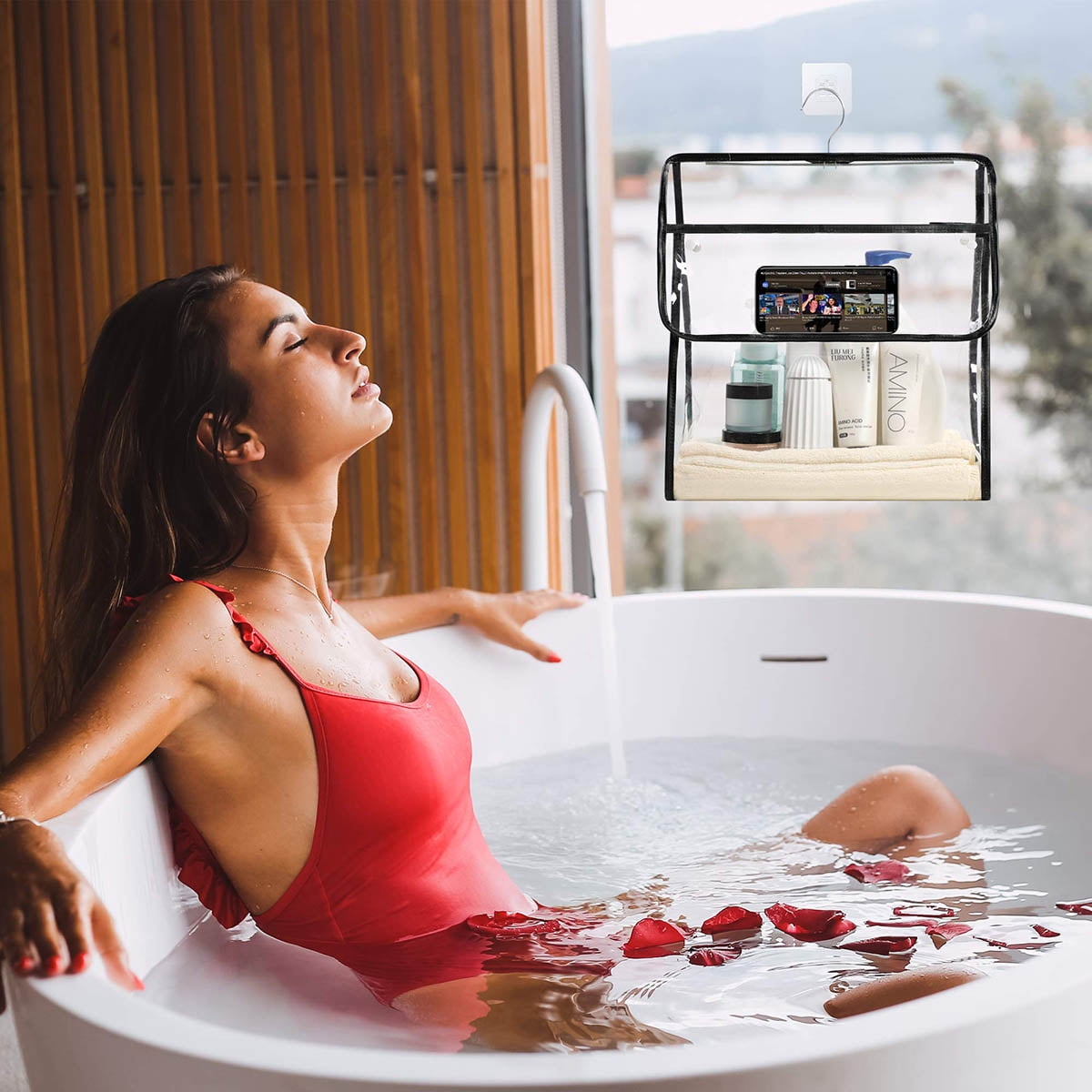 Transparent Clothing Storage Bag, Toiletries Bag For Women Men Large Waterproof Toiletry Bag Clear Bathroom Shower Bag Wall Hanging Bag Organizer