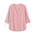 thumbnail image 3 of dazeni Oversized Blouse for Women Ruched Drawstring Long Sleeve Tops Loose Fit V Neck Shirts Casual Dressy Top Pink Large, 3 of 6