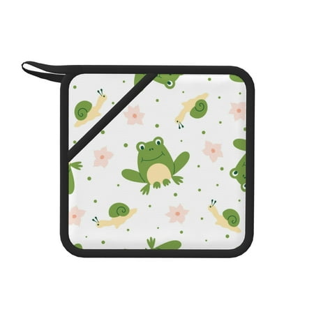 

1 Pc Silicone Anti-Hot Hot Pads Oven Mitts Heat Resistant Pot Holders With Pockets Non Slip Oven Glove Potholder For Kitchen Cooking Bbq Baking 7.1in Frogs Flowers