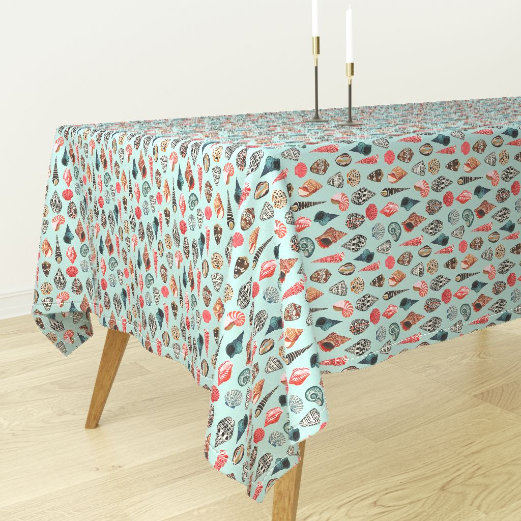 Tablecloth Seashell Sea Shell Summer Mint Nautical Beach Cotton Sateen