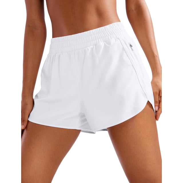 Shorts CRZ YOGA para Correr con Forro de Malla y Cintura Alta Blanco XL