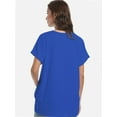 thumbnail image 2 of Women's V Neck T Shirts Casual Rolled Short Sleeve Side Split Summer Tops Loose Fit, 2 of 6