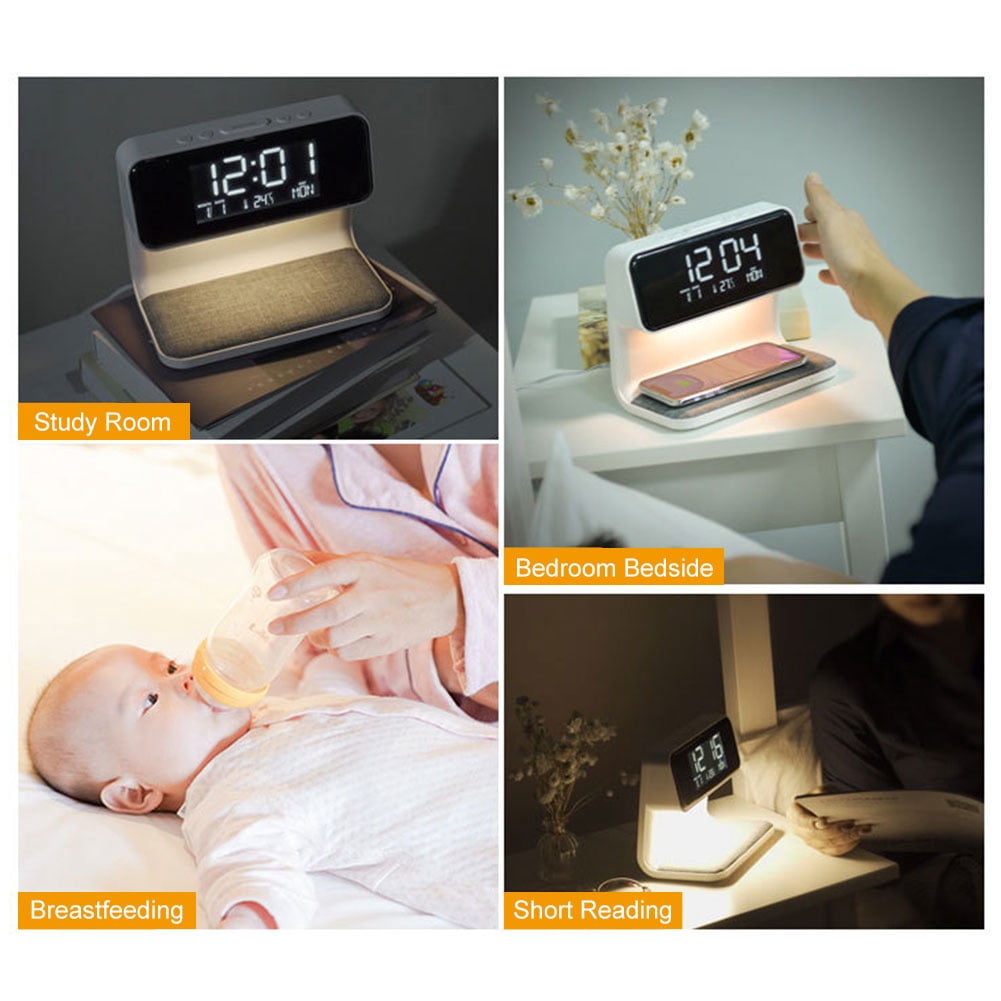 Niovtt 3 In 1 Bedside Lamp Wireless Charger Digital Alarm Clock for Bedroom(USB)