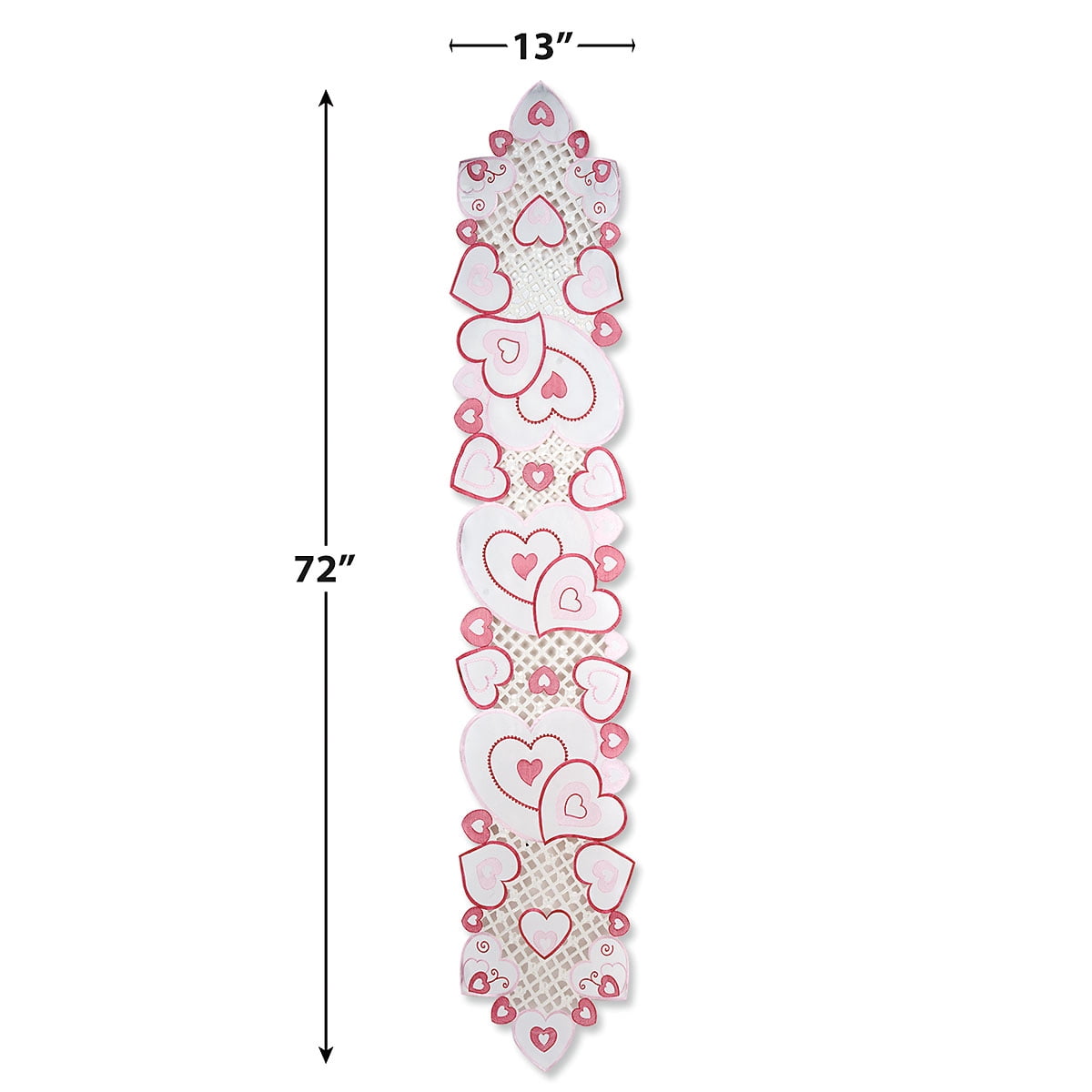Current Valentine Hearts Table Runner - 13 x 72-Inch Pink Indoor & Outdoor Dining Decorations, Embroidered Home Decor, Holiday Centerpiece, Machine Washable Polyester