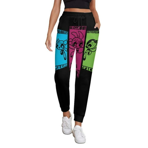 The Powerpuff Girls Women's Jogger Track Pants Print Drawstring Lounge Sweatpants Casual Trousers for Yoga, Workout S