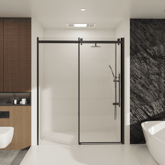 58.5-60"W x 72"H Frameless Single Sliding Shower Door, 1/4 Inch Glass, Black