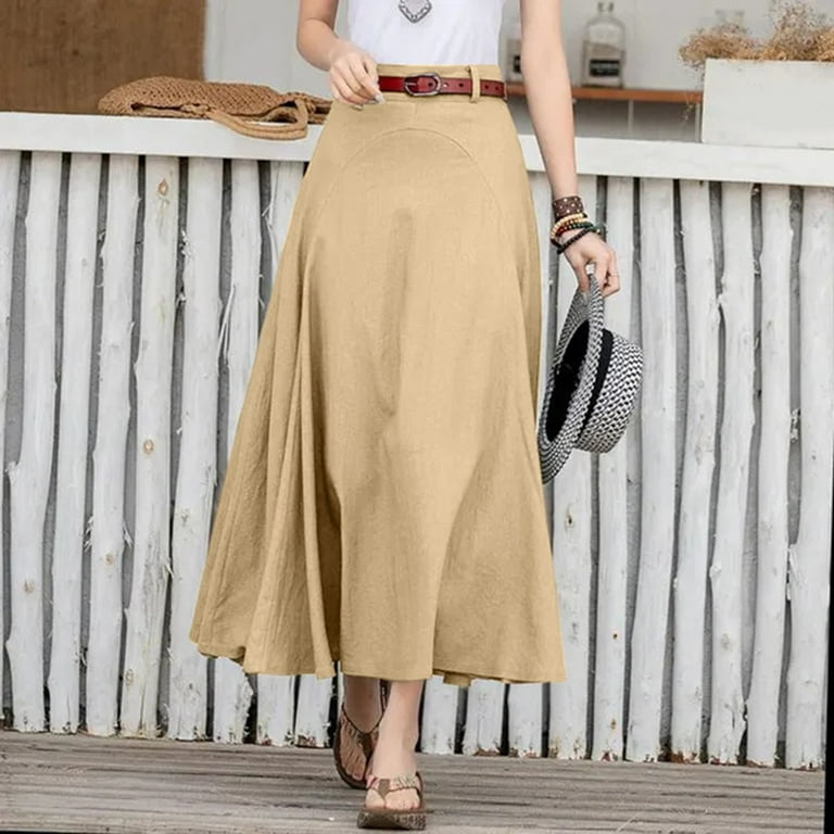 Vedolay Long Summer Skirts Skirk for Women Plus Size Knit Panel Skirt Soft Knit Skirt,Khaki L