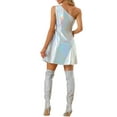 thumbnail image 3 of INSPIRE CHIC  Women's Party Dress Metallic Sleeveless One Shoulder Holographic Mini Dresses XS Silver, 3 of 6