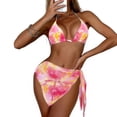 thumbnail image 3 of Three Piece Bikini Set with Triangle Halter Top Adjustable Tie Side Bottom and Matching Wrap Skirt for Women Swimwear Beachwear Red XL, 3 of 3