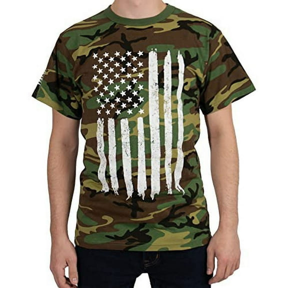 Rothco 21511 Camo US Flag Short Sleeve T-Shirt, Woodland Camo - 3XL