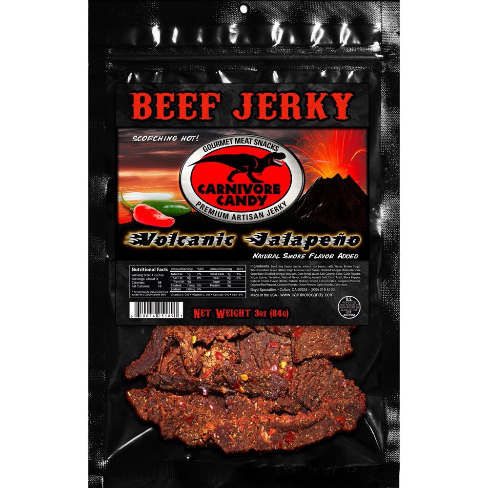 Carnivore Candy Beef Jerky Three Pack (Three 3oz Bags) (Volcanic