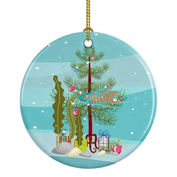 Paradise Fish Merry Christmas Ceramic Ornament 2.8 in x 2.8 in