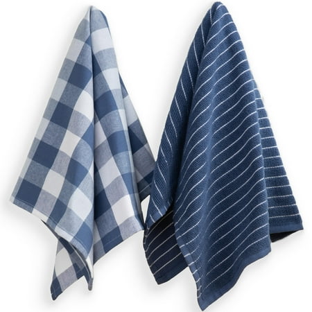 

Sticky Toffee Blue Kitchen Towels 2 Pack 100% Cotton Blue Dish Towels Hand Towels Tea Towels Terry and Plaid Flat Weave Dish Towels for Drying Dishes 28 in x 16 in C48