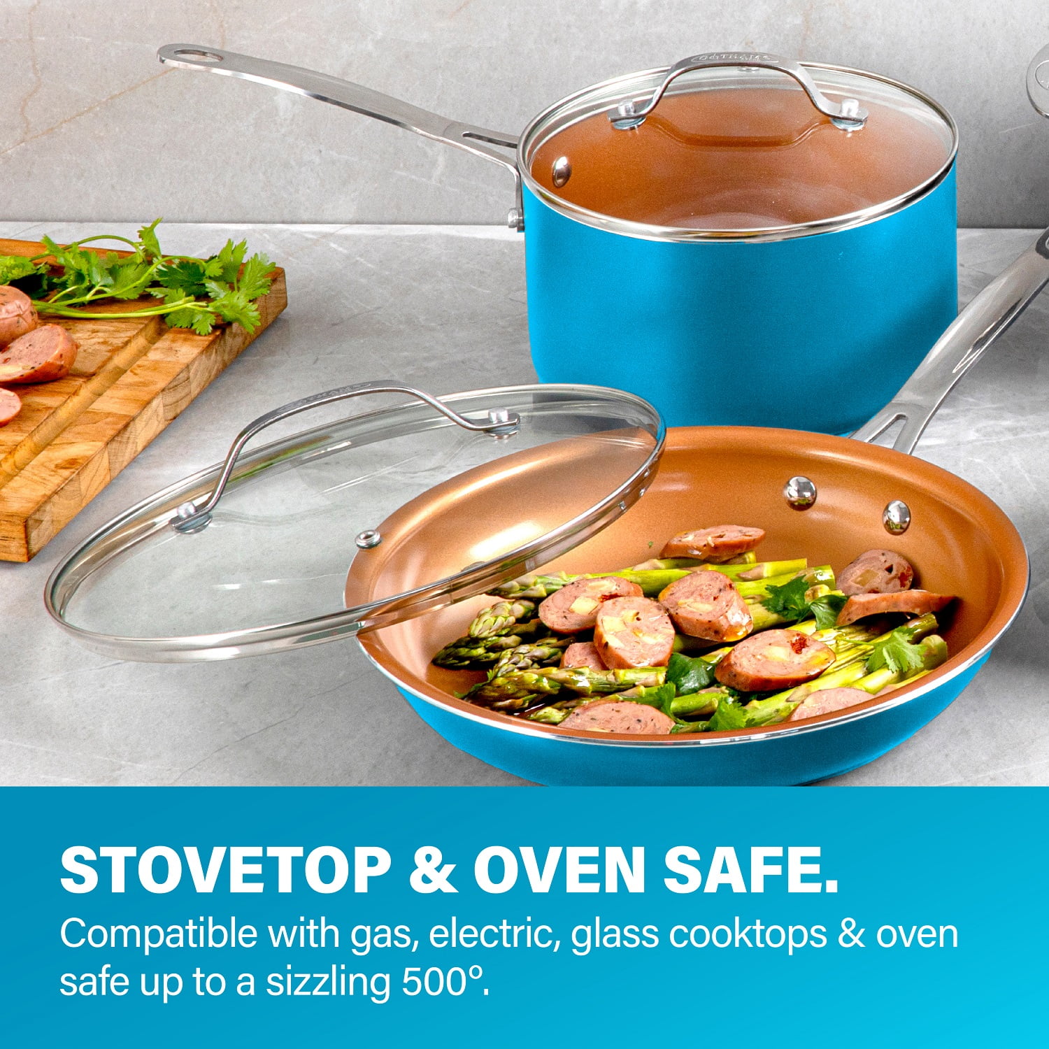 Gotham Steel Kitchen-in-a-box 25 Piece Cookware set, Non-stick Pots & Pans with Utensils, Turquoise/Copper