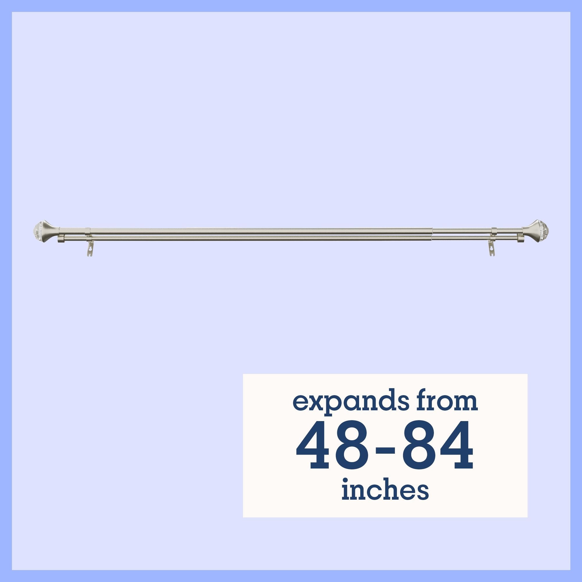 Mainstays Kids 3/4 in Satin Nickel Faceted Gem Adjustable Double Curtain Rod, 48-84 in