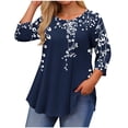 thumbnail image 2 of Sawvnm Women Blouses Plus Size Women's Fashion Loose Casual Printing 3/4 Sleeve T-Shirt Round Neck Plus Size Top Skirts for Women Navy 2XL, 2 of 5