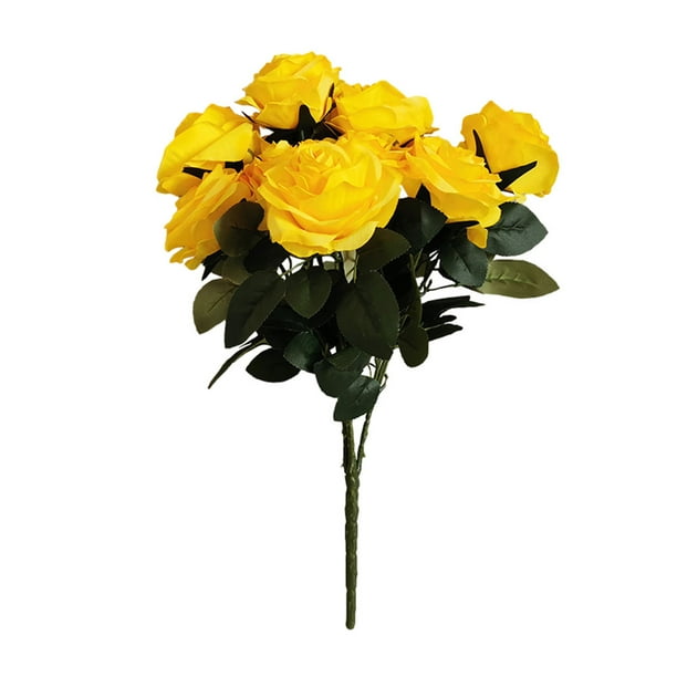 Ramo de flores de rosas artificiales Simulación de rosas Oficina en casa Decoración floral Ramo de flores falsas de boda, Amarillo AweSitey HA7032-06B