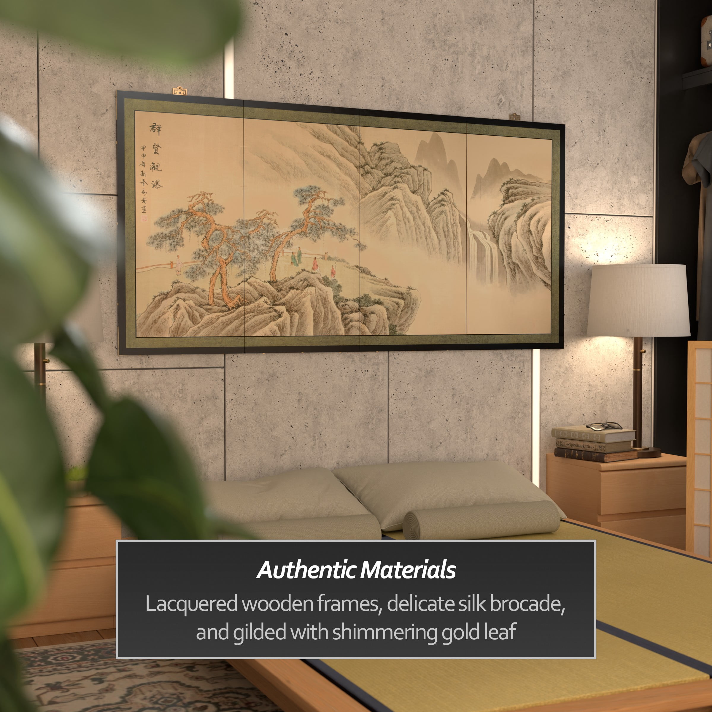 6ft. Long Handpainted Chinese Silk Wall Art Screen - Mountain Landscape