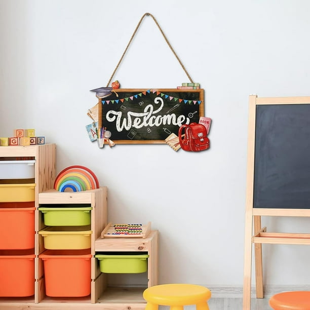 Opening Season Classroom Decoration Wall Hanging Chalkboard Welcome Door Sign Wall Hanging Wall Decorations Wooden Pendant