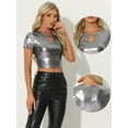 thumbnail image 2 of DARING DIVA Women's Metallic Crop Shiny Holographic Top M Black Silver, 2 of 6