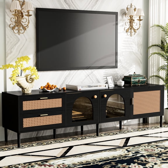 Black Tv Stand For 80'' Tvs - Multifunctional Storage, Build Console Screens Ample Media Space