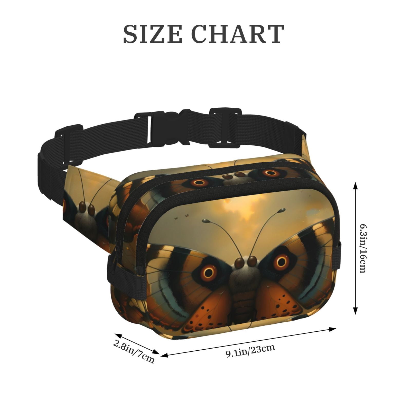 Picia Majestic Butterfly Sunset Print Square Double-Layer Waist Bag Mini Adjustable Waist Belt Bag Exercise Running Travel Hiking
