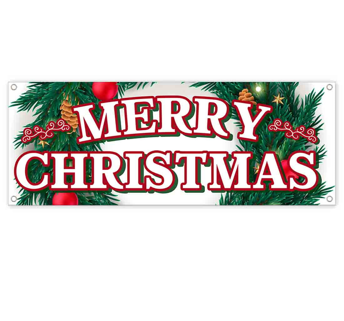 Non-Fabric Heavy-Duty Vinyl Single-Sided with Metal Grommets Merry Christmas 13 oz Banner 