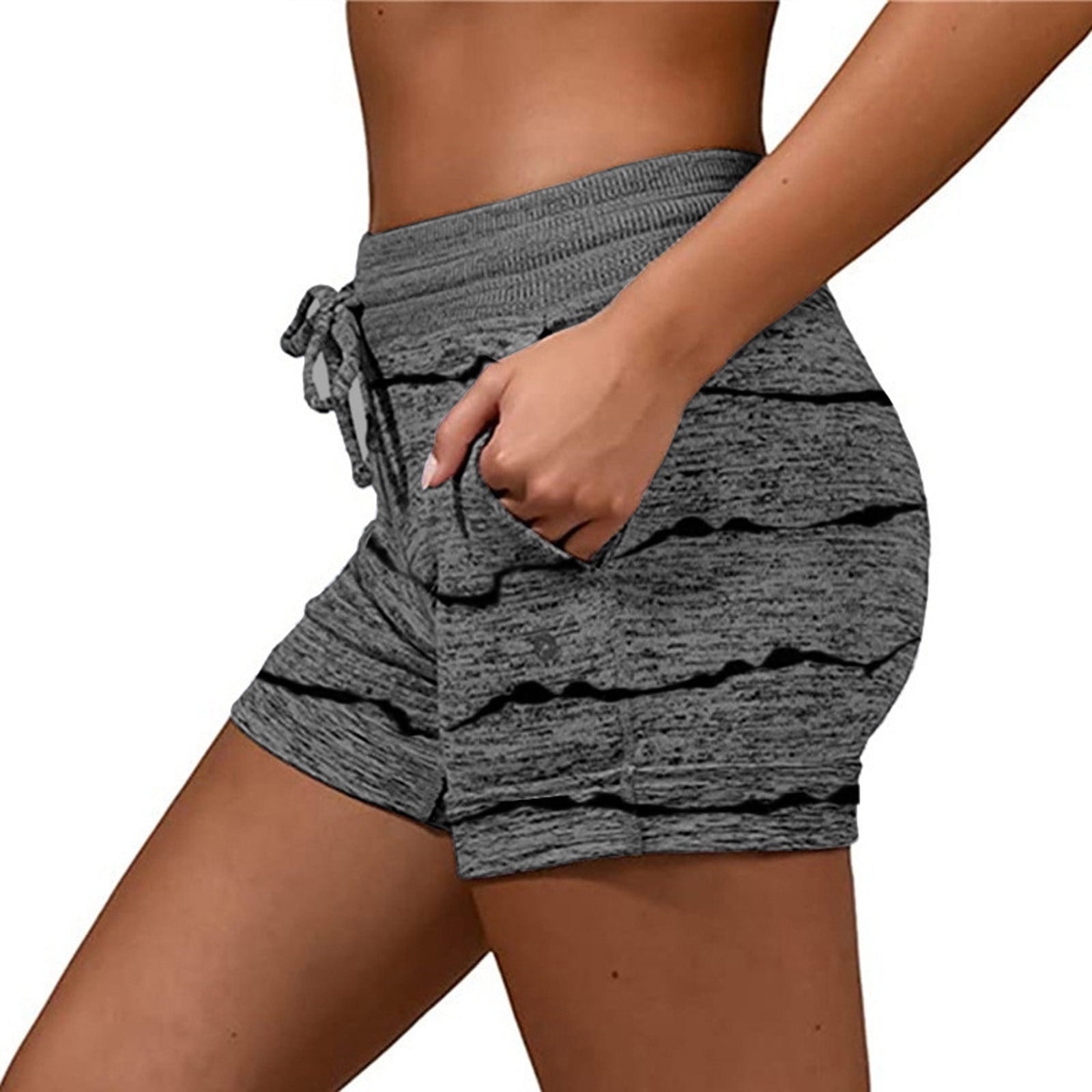 Babysbule Women Yoga Shorts Fashion Women Tummy Control Drawstring Casual Pocket Loose Printed Sports