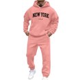 thumbnail image 3 of VBTAPA Mens Hoodie Tracksuit 2 Piece Casual Sweatsuit Letter Print Hooded Sweatshirt Drawstring Sweatpants Jogging Matching Sets with Pockets Pink XXL, 3 of 8