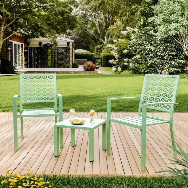 3 - piece outdoor patio mesa y sillas set: small bistro mesa, 2 sillas, coffee mesa, ideal para para apartments' outside areas like backyard, porch, deck, pool (green)