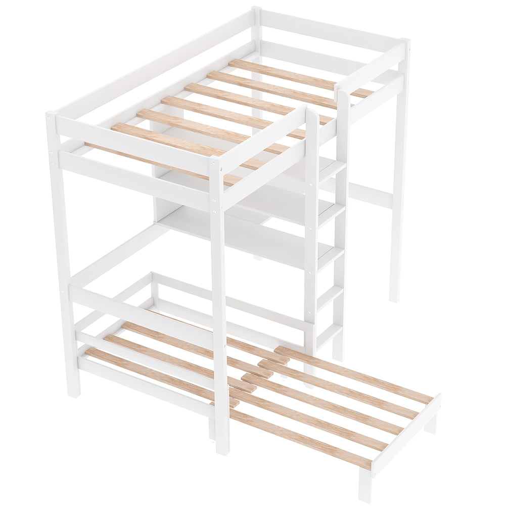 Lowestbest Convertible Loft Bed with L-Shape Desk, Twin Bunk Bed with Trundle and Shelves Lowestbest Convertible Loft Bed with L-Shape Desk, Twin Bunk Bed with Trundle and Shelves