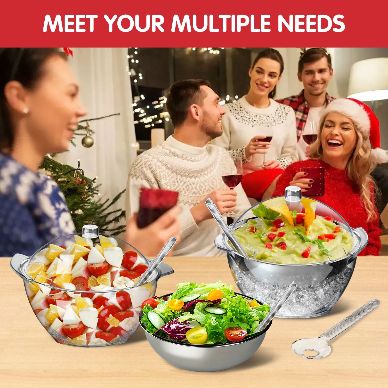 Innovative Life Large Salad Bowl on Ice with Lid,Veggie Platter ,Party Supplies,Chilled Mixing Serving Bowl for Party