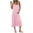 thumbnail image 2 of Horkkom Midi Dresses for Women V Neck Spaghetti Strap Slip Dress Casual Dresses with Pocket Pink L, 2 of 8