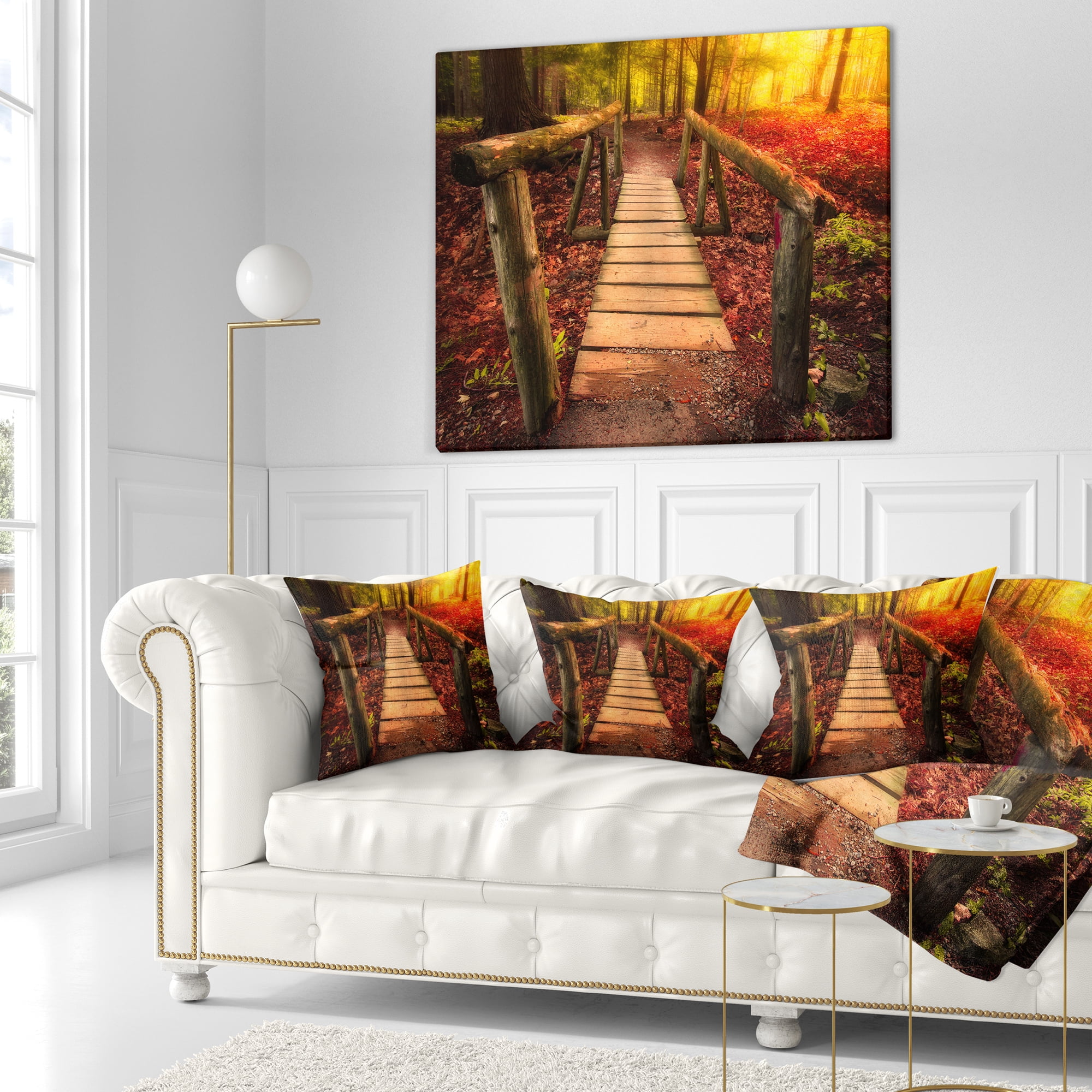 Designart Beautiful Footbridge in Golden Light - Bridge Throw Pillow - 18x18