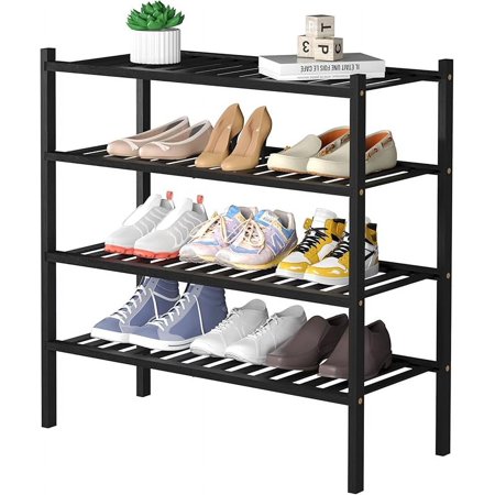 3-Tier Bamboo Long Shoe Rack, Free Standing Wood Shoe Shelf Storage Organizer for Closet Entryway Stackable 35"x11"x20" (Natural)