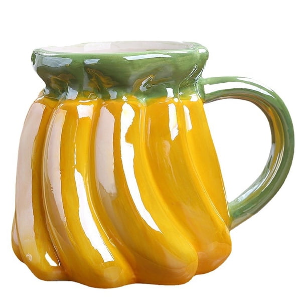 Taza de cerámica con forma de plátano, 350 ml, diseño divertido y colorido