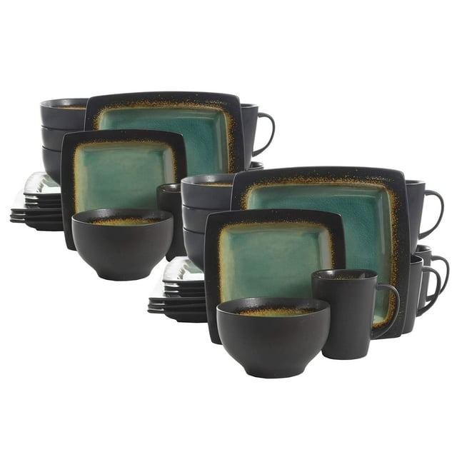 Gibson Elite Ocean Paradise Ensemble de Vaisselle Carrée 16 Pcs, Jade (2 Pack)