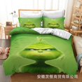 thumbnail image 1 of 3D Bedding Kit Christmas Green Hair Monster Grinch Quilt Cover Series Digital Printing Cartoon Pillowcase Three-piece Set, 1 of 6