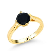 Gem Stone King 0.80 Ct Round Black Onyx Brass Yellow Gold Plated Brass Ring (Size 6)